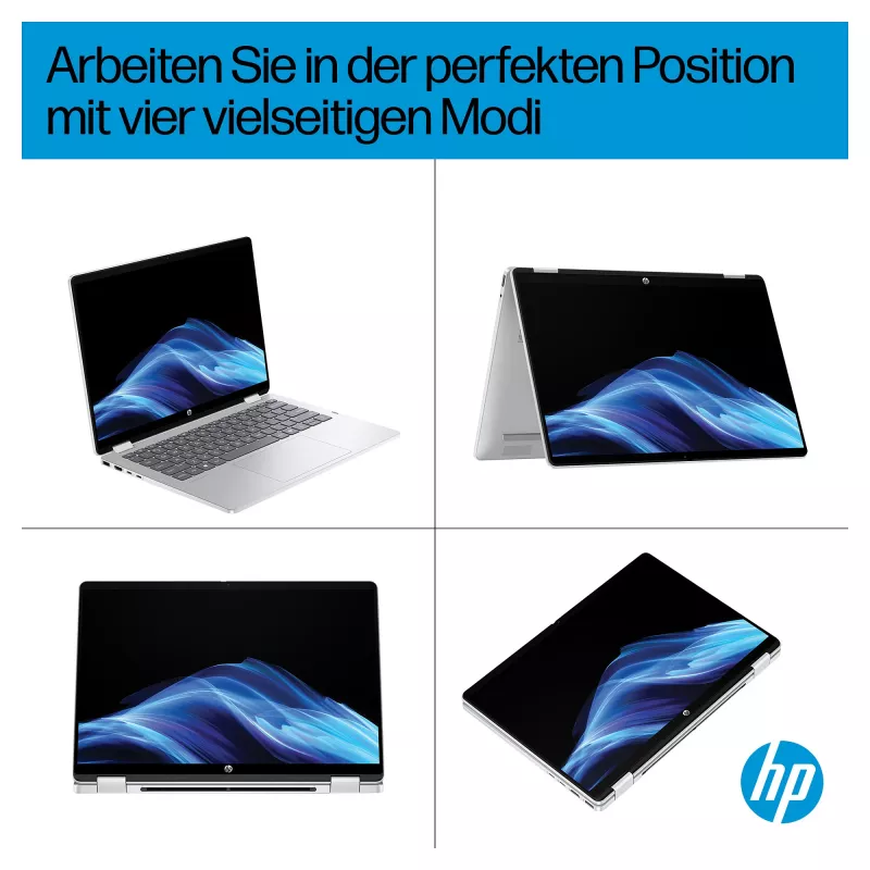 HP OmniBook 5 Flip 14-fp0470ngx 2-in-1 Laptop, 14 Zoll FHD Touch, Intel Core 7 150U, 16GB RAM, 512GB SSD, Windows 11 Home, Natur Silber, Deutsche Tastatur