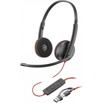 HP Poly Blackwire 3220 Stereo USB-C Kabelgebundenes Headset + USB-C/A Adapter, Schwarz