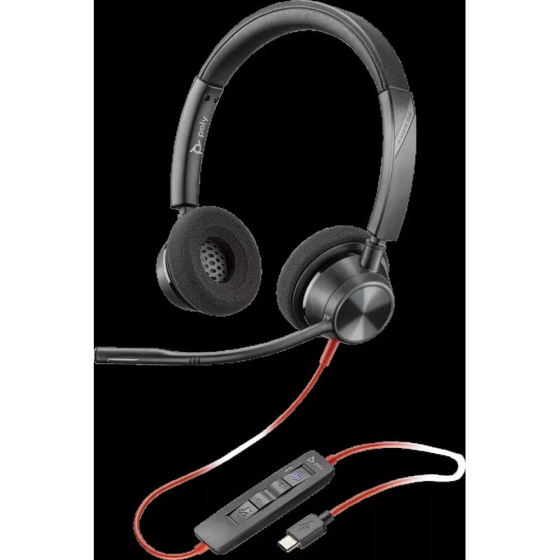 HP Poly Blackwire 3320-M USB-C Kabelgebundenes Headset mit Bügelmikrofon, Geräuschunterdrückung, Schwarz