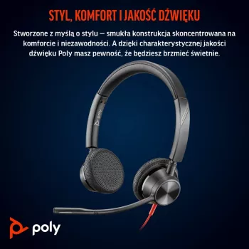 HP Poly Blackwire 3325 Stereo Microsoft Teams Certified USB-C Headset +3,5mm Klinke +USB-C/A Adapter