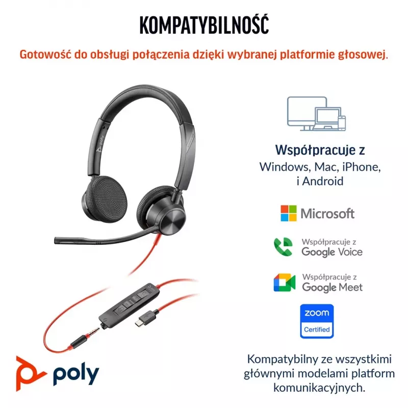 HP Poly Blackwire 3325 Stereo Microsoft Teams Certified USB-C Headset +3,5mm Klinke +USB-C/A Adapter