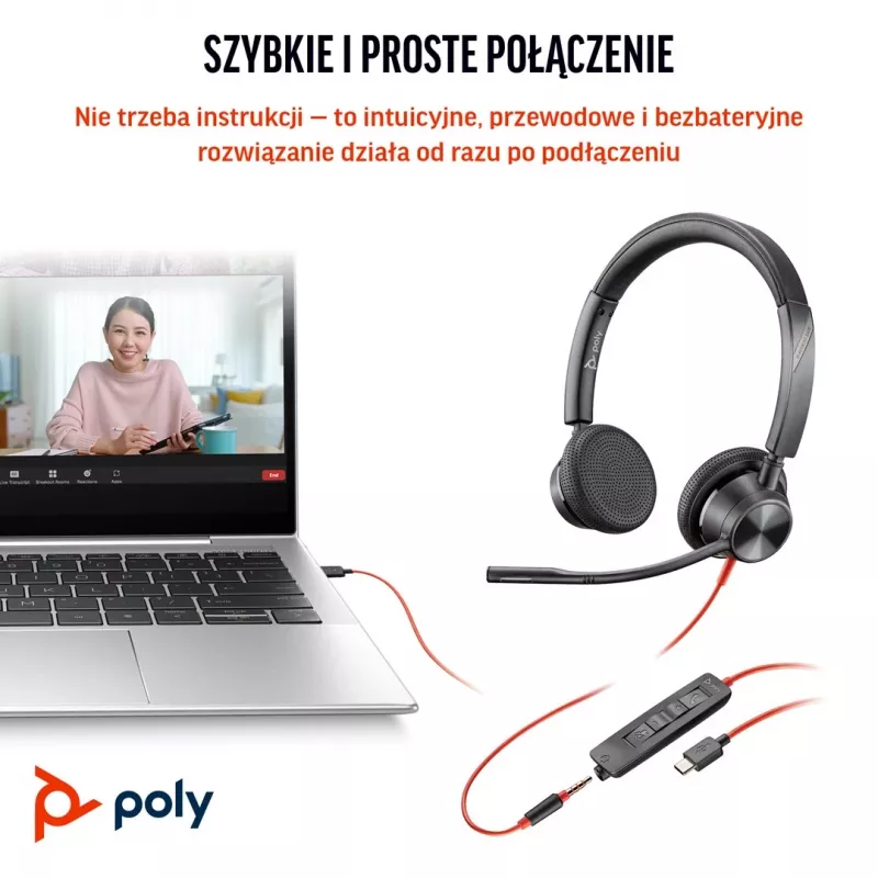 HP Poly Blackwire 3325 Stereo Microsoft Teams Certified USB-C Headset +3,5mm Klinke +USB-C/A Adapter