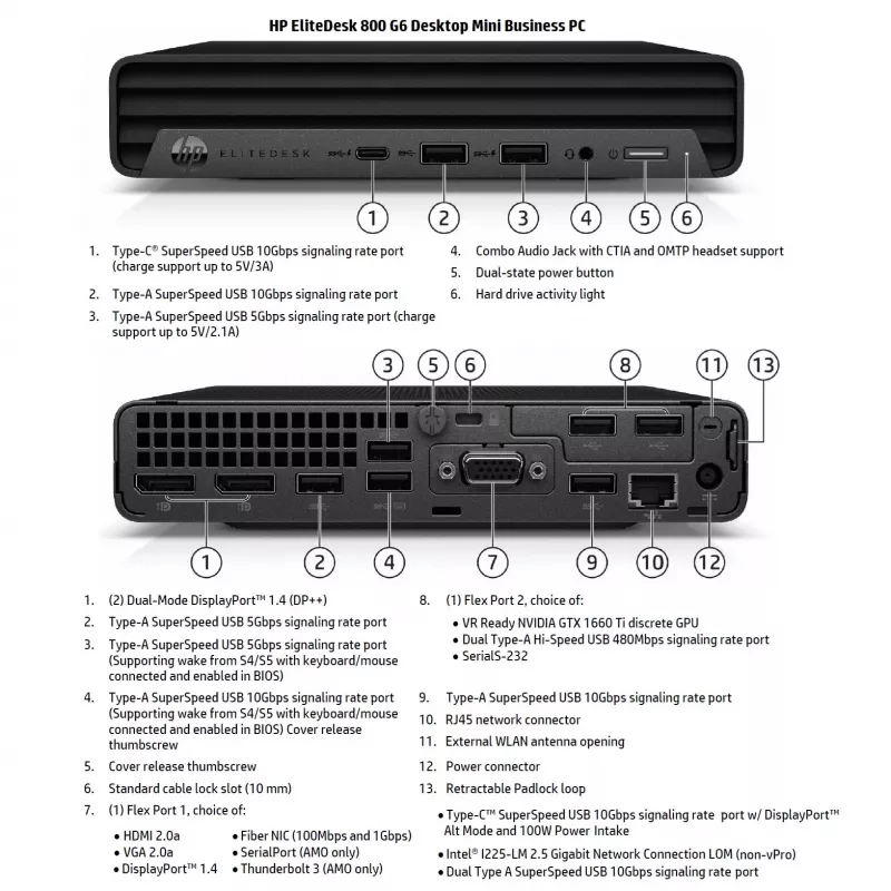 HP Renewed Grade B EliteDesk 800 G6 Desktop Mini PC - Intel Core i5-10500T, 16GB RAM, 256GB SSD, Intel UHD Graphics 630, Windows 11 Pro