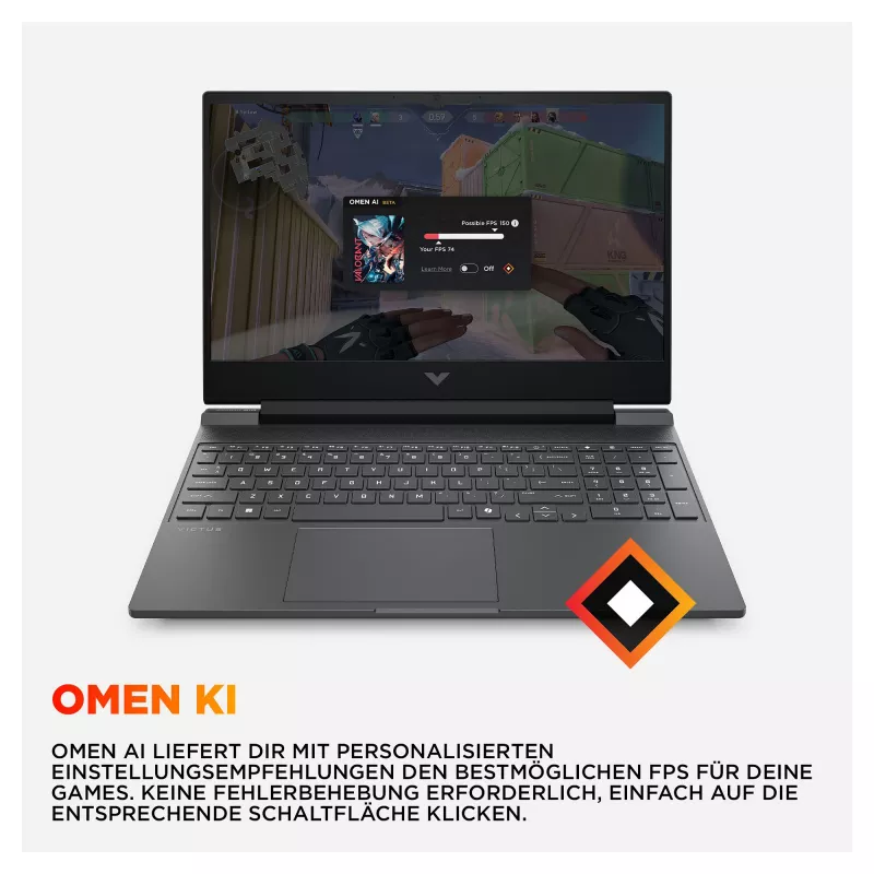 HP VICTUS 15-fa2450ng Gaming Laptop 15.6 inch FHD 144Hz IPS Intel Core i5-14500HX 12GB RAM 512GB SSD NVIDIA GeForce RTX 3050 6GB FreeDOS Schwarz