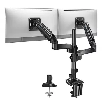 Huanuo HNDS8 Dual Monitor Mount für 13-32 Zoll Bildschirme, Gasfederarm, Tischklemme/Durchführung, VESA 75x75 & 100x100, Schwarz