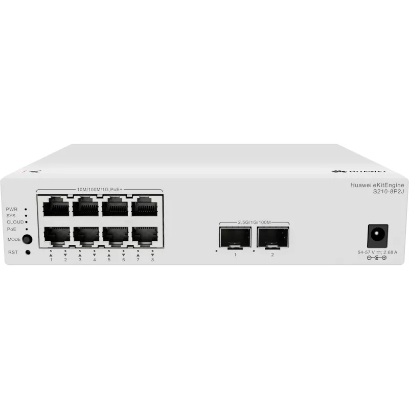 Huawei S210-8P2J Managed L2 Switch mit 8 Gigabit PoE+ Ports und 2 SFP Uplinks, 128W PoE-Budget 98012922-001