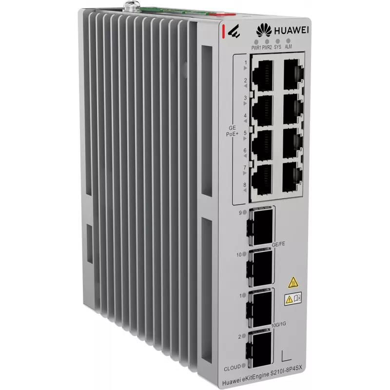 HUAWEI S210I-8P4SX Industrial Ethernet Switch, 8x GE PoE+ Kupfer, 2x GE SFP, 2x 10GE SFP+, DIN-Schiene, Dual DC 98012933