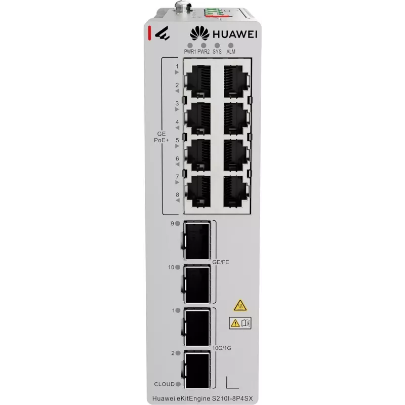 HUAWEI S210I-8P4SX Industrial Ethernet Switch, 8x GE PoE+ Kupfer, 2x GE SFP, 2x 10GE SFP+, DIN-Schiene, Dual DC 98012933