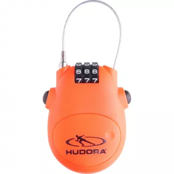 HUDORA Kabelschloss (Orange) - 3-stelliges, umstellbares Zahlenschloss, 200 cm selbstaufrollendes Stahlkabel