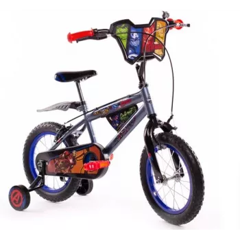 Huffy Avengers 14-Zoll-Kinderfahrrad - Stahlrahmen, Stützräder, Rot/Blau/Schwarz