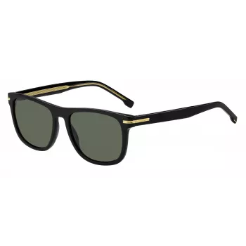 HUGO BOSS BLACK BOSS1626S807 Herren-Sonnenbrille, eckig, Acetat, schwarzer Rahmen, graue Gläser, 55 mm
