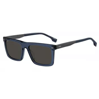 HUGO BOSS BLACK BOSS1765GSPJP Herren Rechteckige Sonnenbrille - Schwarzer Rahmen, Graue Gläser, 55/18/150 mm