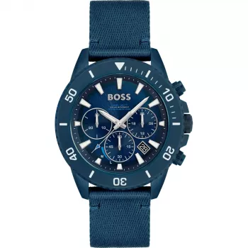 HUGO BOSS Herrenuhr 1513919 46 mm Edelstahlgehäuse Schwarzes Silikonarmband Chronograph Quarz