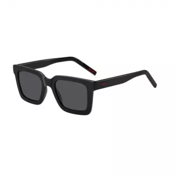 HUGO HG1259S807IR Herren-Sonnenbrille, rechteckig, schwarzer Rahmen, graue Gläser, UV400, 51 mm