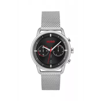 HUGO MAN 1530236 44mm Quarz Analog Uhr Schwarzes Silikon Armband