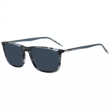 HUGO MAN HG-1374-S-3RA Rechteckige Sonnenbrille - Schwarzer Rahmen, graue Gläser, 57 mm
