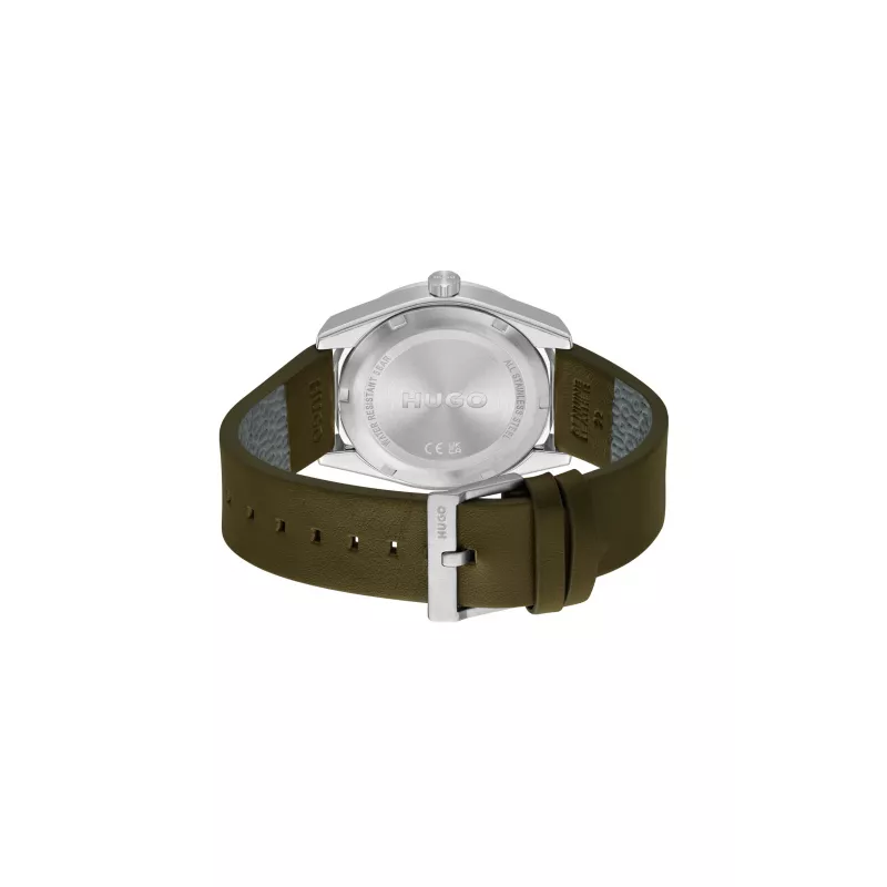 HUGO MAN Uhr 1530351 42mm Edelstahlgehäuse schwarzes Zifferblatt Lederarmband