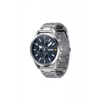 HUGO Herren 1530163 Quarz Analog Uhr 46mm blaues Zifferblatt braunes Lederarmband