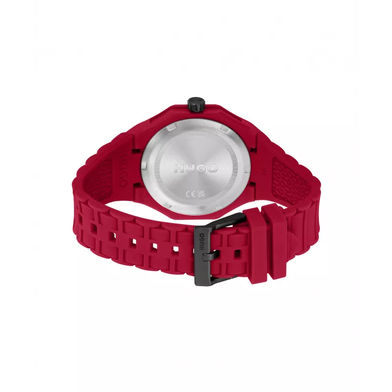 HUGO Herren Velocity Chronograph Quarzuhr 42mm Edelstahlgehäuse Schwarzes Silikonarmband 1530328