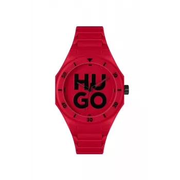 HUGO Herren Velocity Chronograph Quarzuhr 42mm Edelstahlgehäuse Schwarzes Silikonarmband 1530328