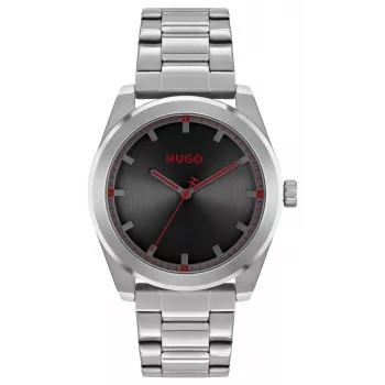 HUGO Herrenuhr 1570175 42mm Edelstahl Schwarzes Zifferblatt