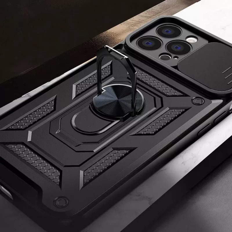 Hurtel Hybrid Armor Camshield Case für Huawei nova Y90, Panzerhülle mit Kamerabdeckung, Schwarz