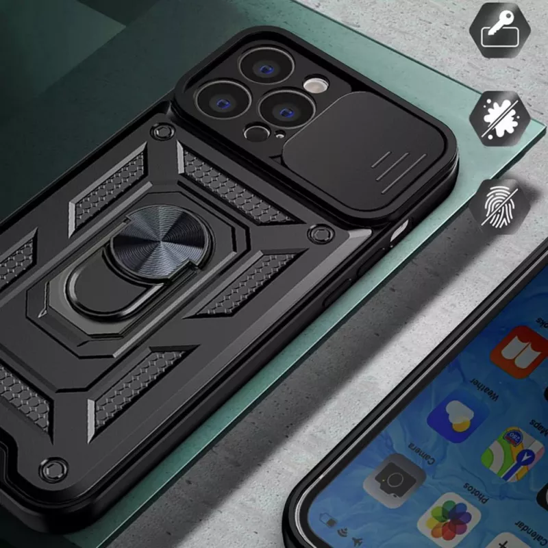 Hurtel Hybrid Armor Camshield Case für Huawei nova Y90, Panzerhülle mit Kamerabdeckung, Schwarz