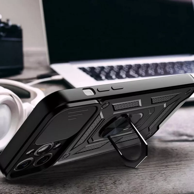 Hurtel Hybrid Armor Camshield Case für Huawei nova Y90, Panzerhülle mit Kamerabdeckung, Schwarz