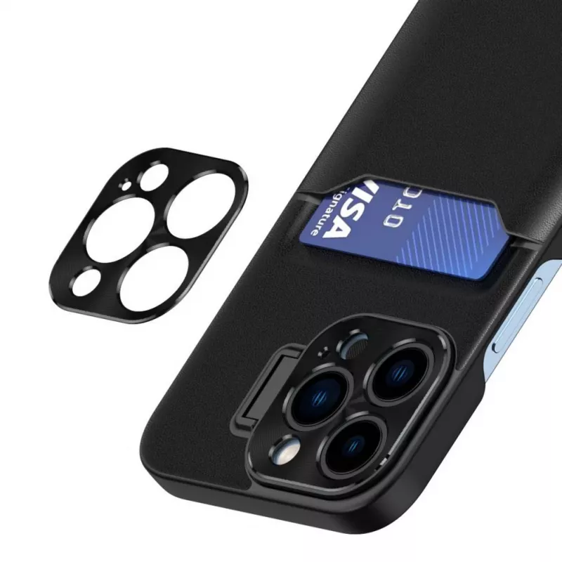 HURTEL iLike Apple iPhone 14 Leder Stand Case Cover Kartenetui mit Ständer Schwarz