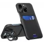 HURTEL iLike Apple iPhone 14 Leder Stand Case Cover Kartenetui mit Ständer Schwarz