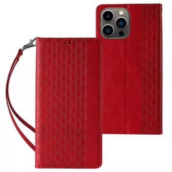 Hurtel Magnet Strap Case für iPhone 13 Pro Max - Wallet Folio mit abnehmbarem Lanyard und Anhänger - Rot