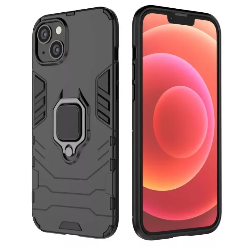 Hurtel Ring Armor Case für iPhone 14 Plus, gepanzerte Hülle mit magnetischem Halter, Ring, Schwarz