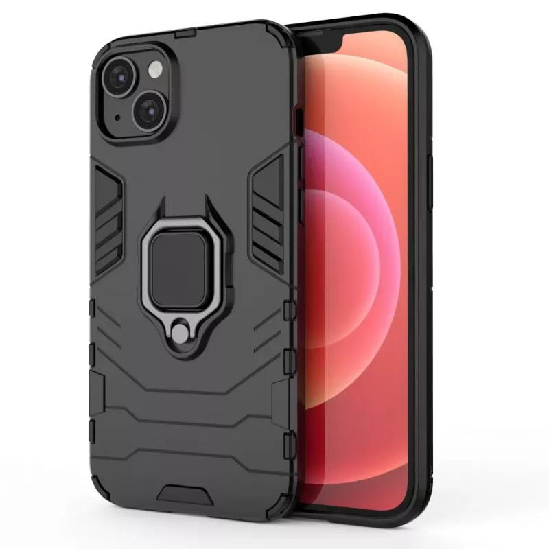 Hurtel Ring Armor Case für iPhone 14 Plus, gepanzerte Hülle mit magnetischem Halter, Ring, Schwarz