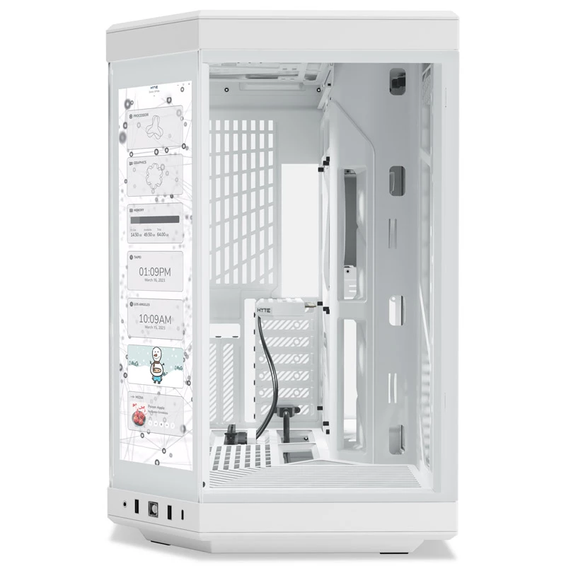 HYTE Y70 Touch Mid-Tower Gehäuse, Weiß, 14,1 inch LCD-Touchscreen, gehärtetes Glas, E-ATX/ATX/mATX/Mini-ITX