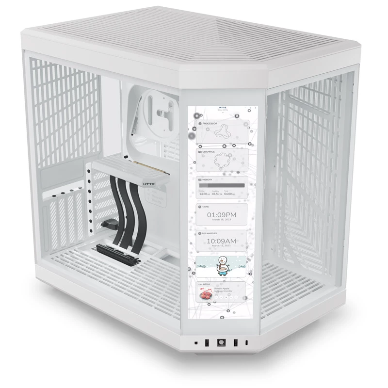 HYTE Y70 Touch Mid-Tower Gehäuse, Weiß, 14,1 inch LCD-Touchscreen, gehärtetes Glas, E-ATX/ATX/mATX/Mini-ITX