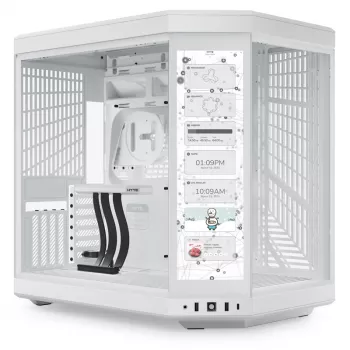HYTE Y70 Touch Mid-Tower Gehäuse, Weiß, 14,1 inch LCD-Touchscreen, gehärtetes Glas, E-ATX/ATX/mATX/Mini-ITX