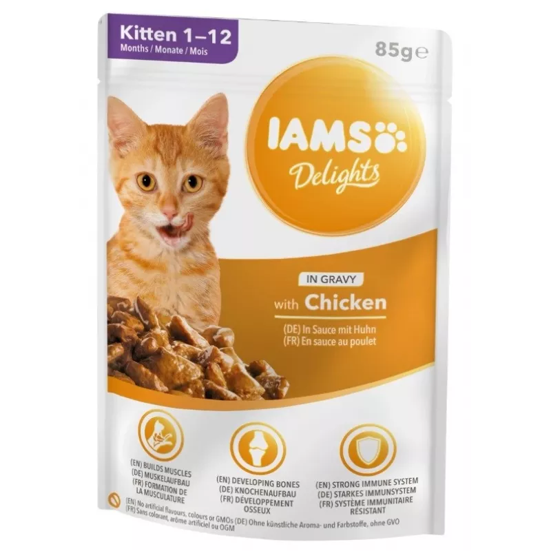 IAMS Delights Kitten Chicken in Gravy Nassfutter für Katzen, 12 x 85g Beutel