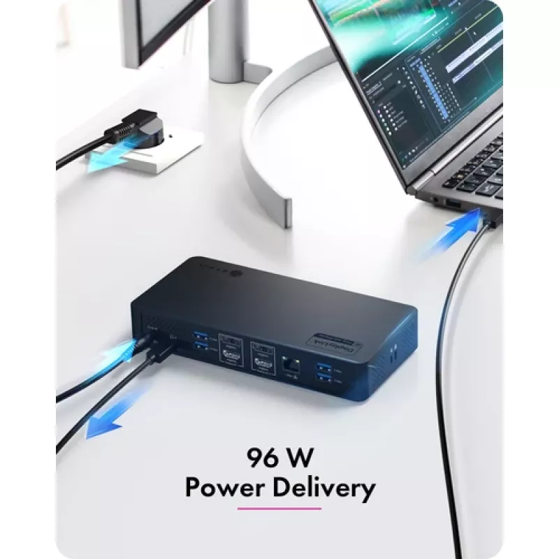 ICY BOX Heart Dock 2255 11-in-1 Dockingstation, DisplayLink DL-6950, 2x HDMI/DP 4K@60Hz, 96W Power Delivery, Gigabit LAN, USB-C/A 10Gbps