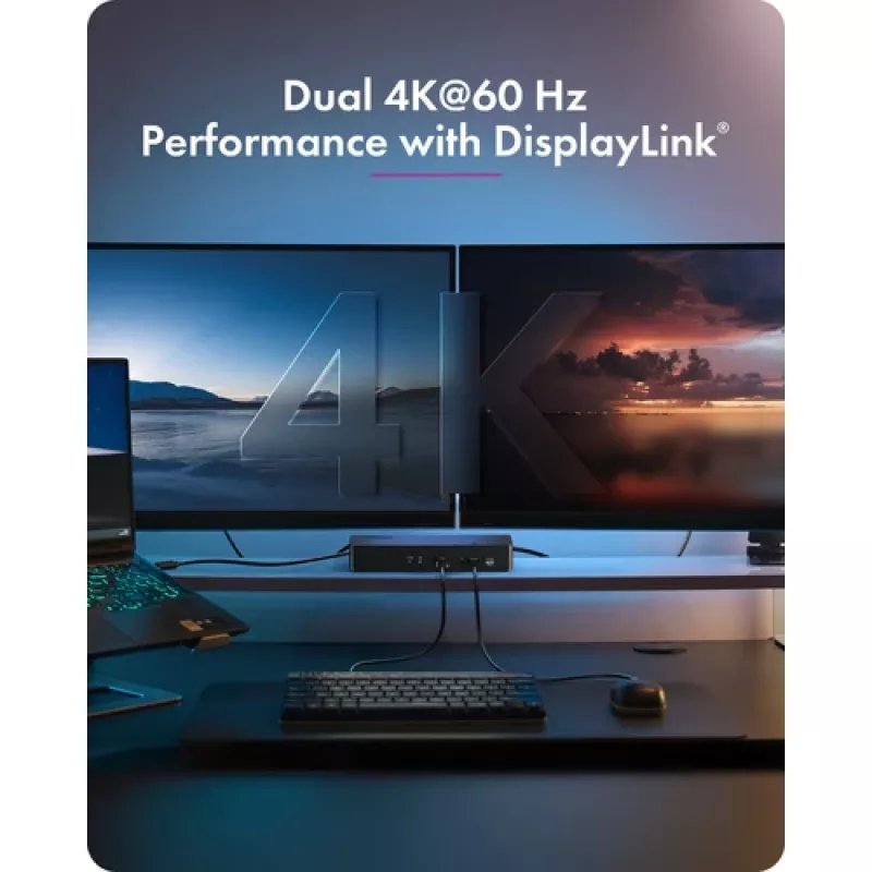 ICY BOX Heart Dock 2255 11-in-1 Dockingstation, DisplayLink DL-6950, 2x HDMI/DP 4K@60Hz, 96W Power Delivery, Gigabit LAN, USB-C/A 10Gbps