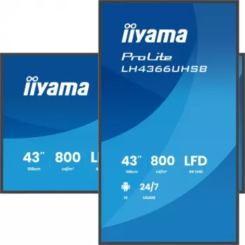 IIYAMA LH4366UHSB-B1AG 43 Zoll 4K UHD Digital Signage Display, VA-Panel, 500 cd/m², 24/7-Betrieb, Android 9.0, Wi-Fi, 2x 10W Lautsprecher