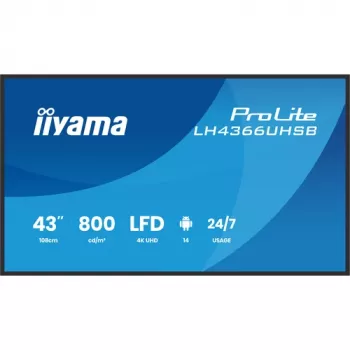 IIYAMA LH4366UHSB-B1AG 43 Zoll 4K UHD Digital Signage Display, VA-Panel, 500 cd/m², 24/7-Betrieb, Android 9.0, Wi-Fi, 2x 10W Lautsprecher