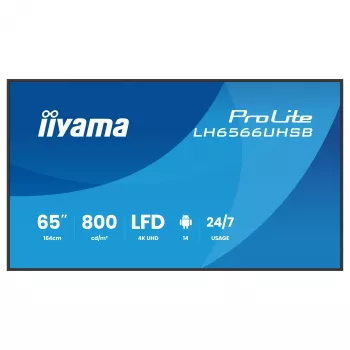 IIYAMA LH6566UHSB-B1AG 65 Zoll 4K UHD Digital Signage Display mit Android 11, 500 cd/m², 2x HDMI, USB-C, DP, WiFi, 18/7 Betrieb