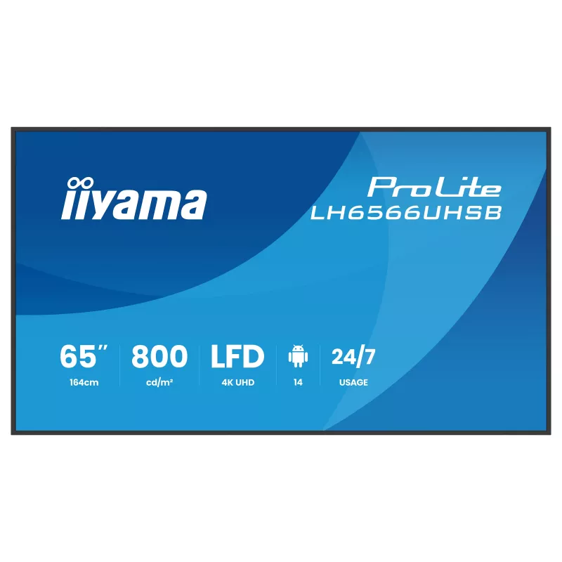 IIYAMA LH6566UHSB-B1AG 65 Zoll 4K UHD Digital Signage Display mit Android 11, 500 cd/m², 2x HDMI, USB-C, DP, WiFi, 18/7 Betrieb