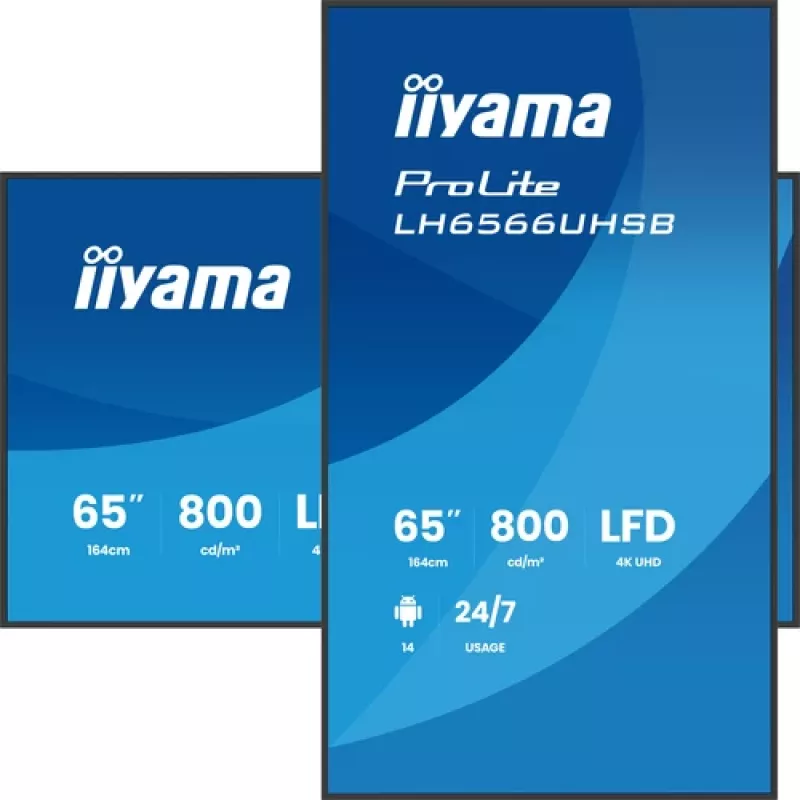 IIYAMA LH6566UHSB-B1AG 65 Zoll 4K UHD Digital Signage Display mit Android 11, 500 cd/m², 2x HDMI, USB-C, DP, WiFi, 18/7 Betrieb