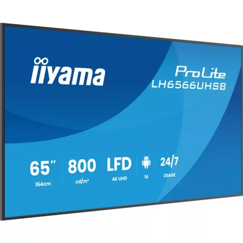 IIYAMA LH6566UHSB-B1AG 65 Zoll 4K UHD Digital Signage Display mit Android 11, 500 cd/m², 2x HDMI, USB-C, DP, WiFi, 18/7 Betrieb