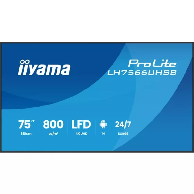 IIYAMA LH7566UHSB-B1AG 75 Zoll 4K UHD Digital Signage Display mit Android 11, 24/7 Betrieb