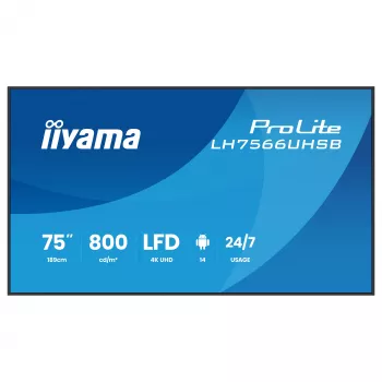 IIYAMA LH7566UHSB-B1AG 75 Zoll 4K UHD Digital Signage Display mit Android 11, 24/7 Betrieb