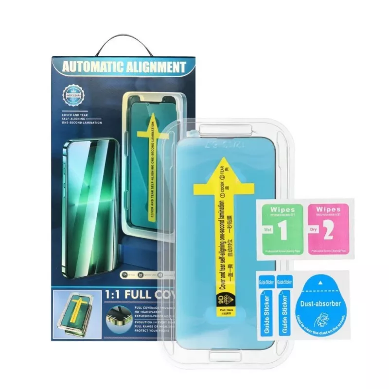 iLike Apple 5D Full Glue Tempered Glass für iPhone 13 / 13 Pro / 14 Schwarz + Applikator