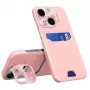 iLike Apple iPhone 14 Leder Stand Case Cover Kartenetui mit Standfuß Pink