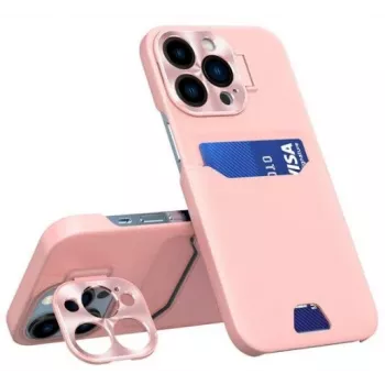 iLike Apple iPhone 14 Pro Leder Standhülle Kartenetui mit Standfuß Pink
